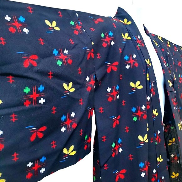 Vintage Black Kimono Abstract Floral Wool Blend Hand Stitched NWOT Dead Stock - Picture 3 of 9